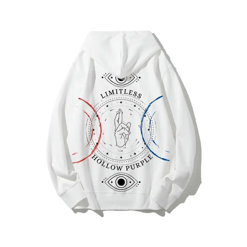 JJK Gojo Satoru Limitless Hollow Purple Domain Graphic Hoodie - Unisex 100% Cotton Crew Neck Male Clothing, Breathable Streetwear Tops, Go-To Fan Gift for Boyfriends, Casual Vintage Anime Sweatshirts