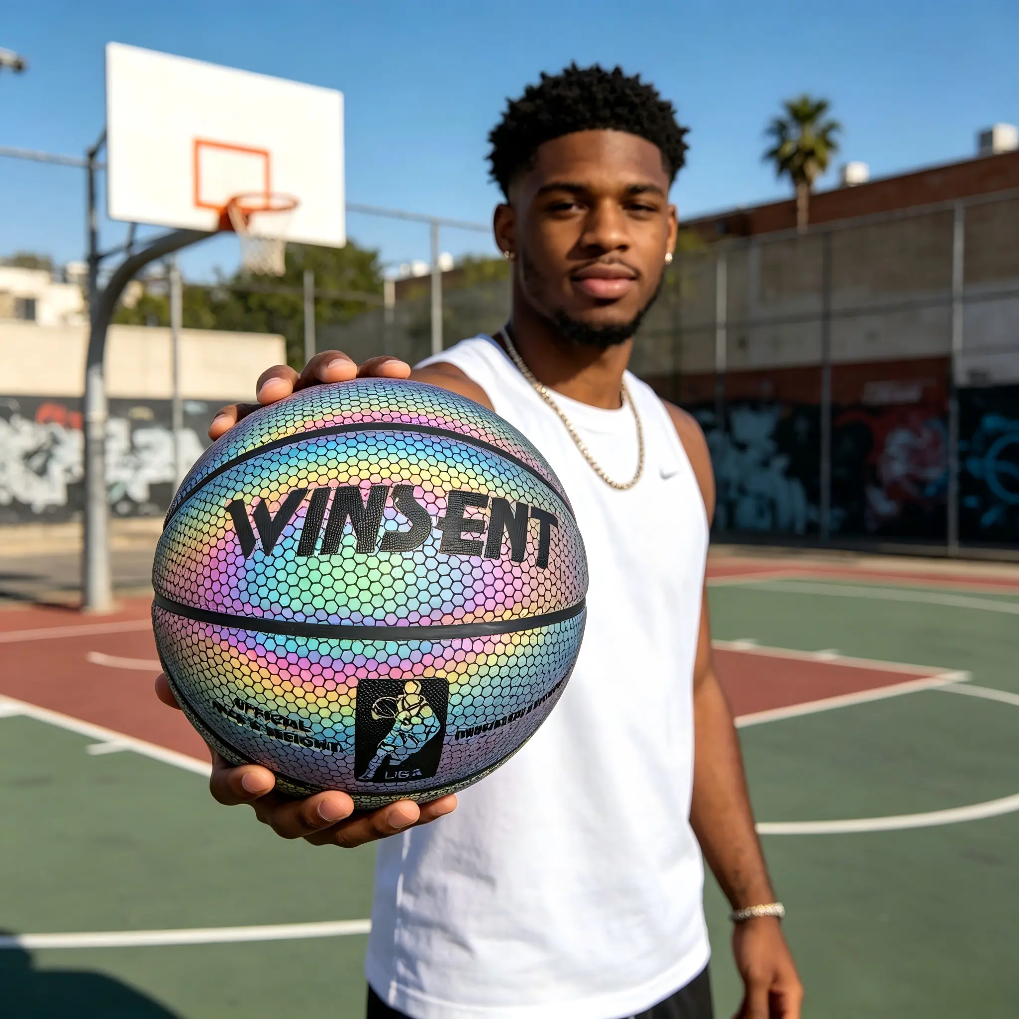 Iridescent Reflective Trendy Surface Basketball - Gradient Dazzling Colors, Colorful Look, Anti-Slip Rubber, Full Particle Grip, Honeycomb Texture, Balanced Bounce, Silent Shooting Practice, Indoor/Outdoor Universal Training Equipment