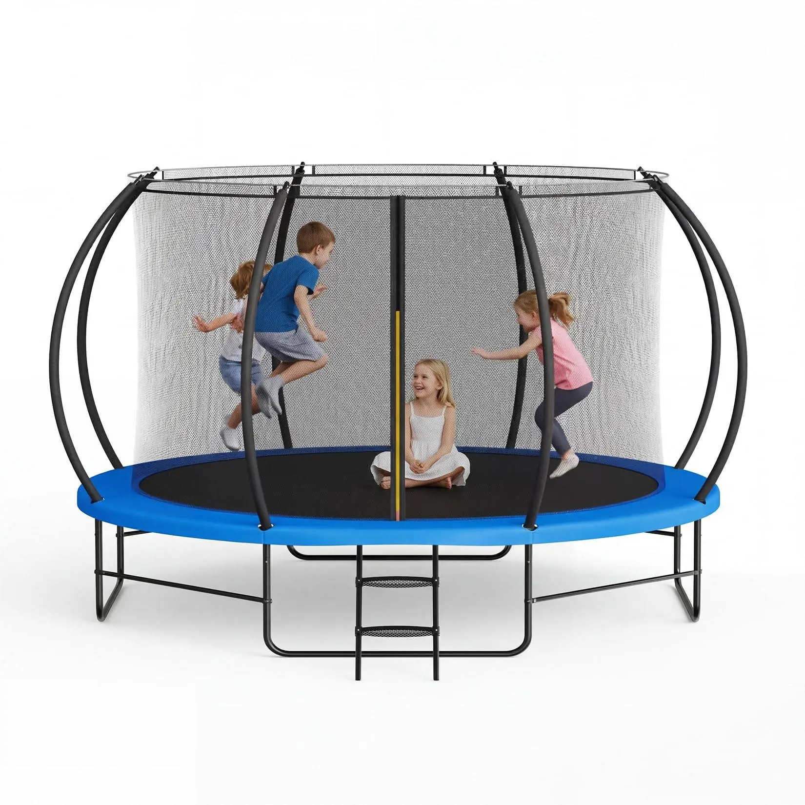 Heavy Duty Backyard Trampoline for Kids & Adults Featuring 12 ft High Bounce, 1760 lbs Capacity, Galvanized Steel Frame, Safe Curved Poles, Enclosure Net & Ladder, Outdoor Recreational Equipment