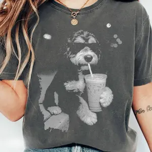 Bernedoodle Drinking Iced Coffee T-Shirt, Vintage Dog Shirt, Bernedoodle Shirt, Dog Dad Unisex, Dog Lover Shirt Gift