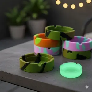 Glow in The Dark Silicone Ashtray | Fluorescent Portable Round Ash Tray | Car & Home Non-Slip Ash Holder | Washable Heat-Resistant Desktop Tray | Outdoor Camping Anti-Spill Ash Box | Multi-Color Creative Ashtray