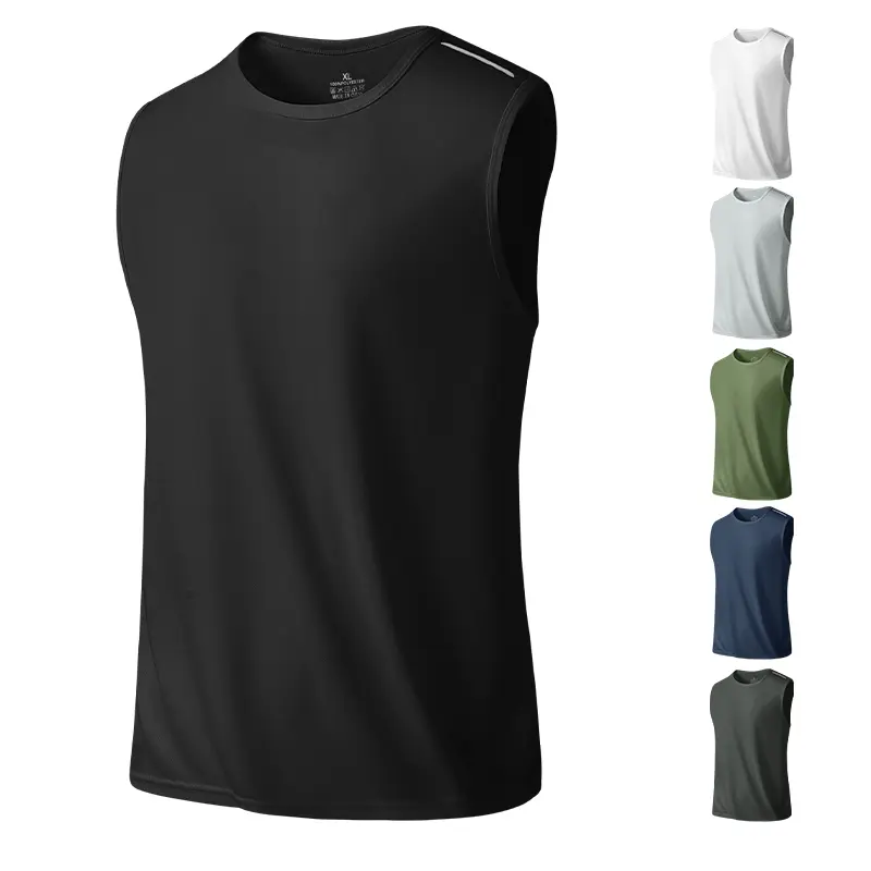 Men's Premium Quick-Dry Crew Neck Athletic Vest - Soft Polyester Fabric, Moisture-Wicking, Lightweight, Machine-Washable, Sports Clothing, Yoga Gym Activewear, Yoga Sports Vest, Gym-to-Outdoor Summer Wear (Black, White, Green, Blue, Gray)