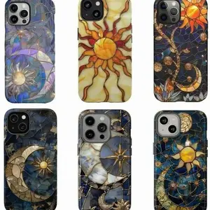 Stained Glass Sun Moon Tough Case Celestial Aesthetic Gift Y871 | Phone Case Compatible with iPhone 17 16 15 14 13 12 11 pro pro max & Samsung S25 S24 S23 S22 S21 Durable Protection Dual Layer Design Glossy