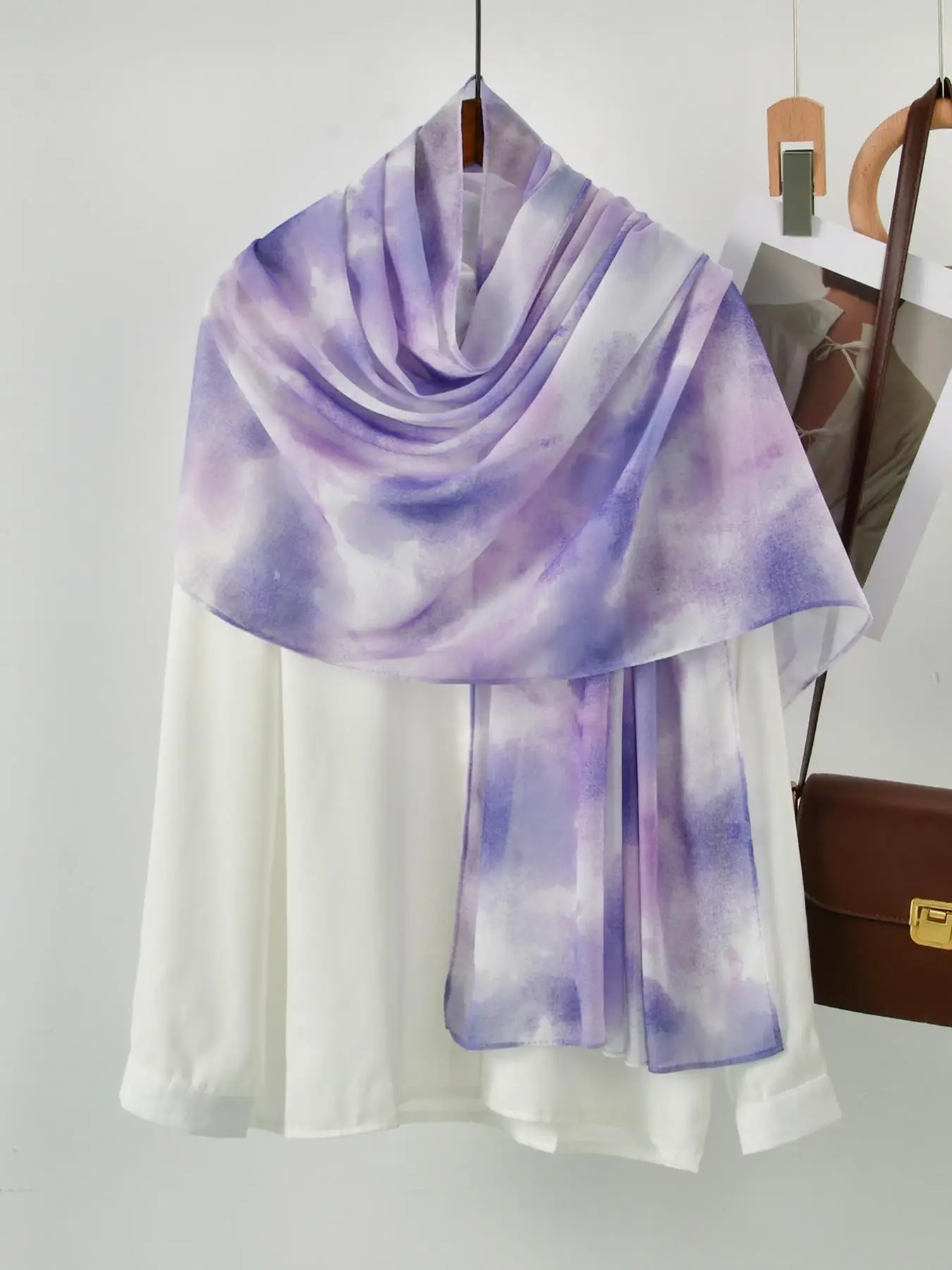 Women's Marble Print Khimar, Soft Breathable Comfortable Scarf for Daily Wear, Fashionable Scarf for Women