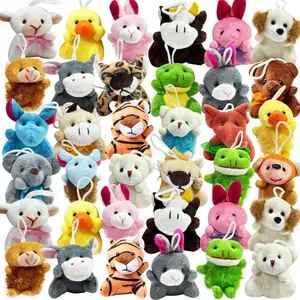 24PCS Mini Animal Plush Toy Assortment (24 Units), Animals Keychain Decoration for Kids, Small Stuffed Animal Bulk for Kids, Carnival Prizes, School Gifts, Valentine's Day Party Favor Packs For Christmas Easter Halloween Valentine's Day Party Favors Bulk