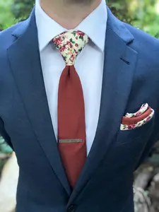 TIE MOOD Cinnamon Solid Front & Rose Floral Back Necktie for Men | Cinnamon Weddings | Davids Bridal | Birdy Grey