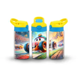 Kids Tumbler/Sippy Cup | Personalized Kids Race Car Tumbler | Custom Name Water Bottle with Fun Cartoon Cars | Birthday Gift for Boys, School Sports & Everyday Use