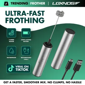 Rechargeable Steel Frother, Powerful Handheld Mixer, For Coffee Lattes Matcha Protein Shakes | Lgxnds Portable Wireless