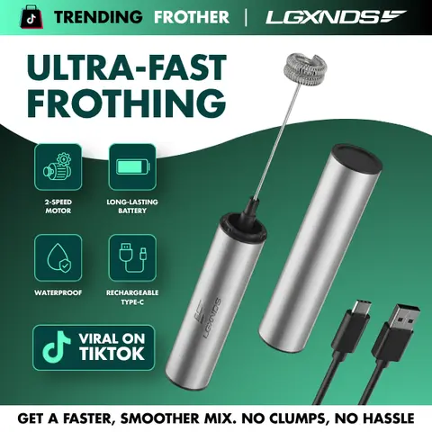 Rechargeable Steel Frother, Powerful Handheld Mixer, For Coffee Lattes Matcha Protein Shakes | Lgxnds Portable Wireless