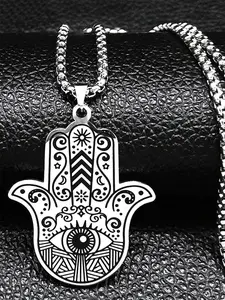 Hamsa Hand of Fatima Stainless Steel Durable Necklaces Men Fatima´s Hand Turkish Eye Necklaces Pendants collier homme