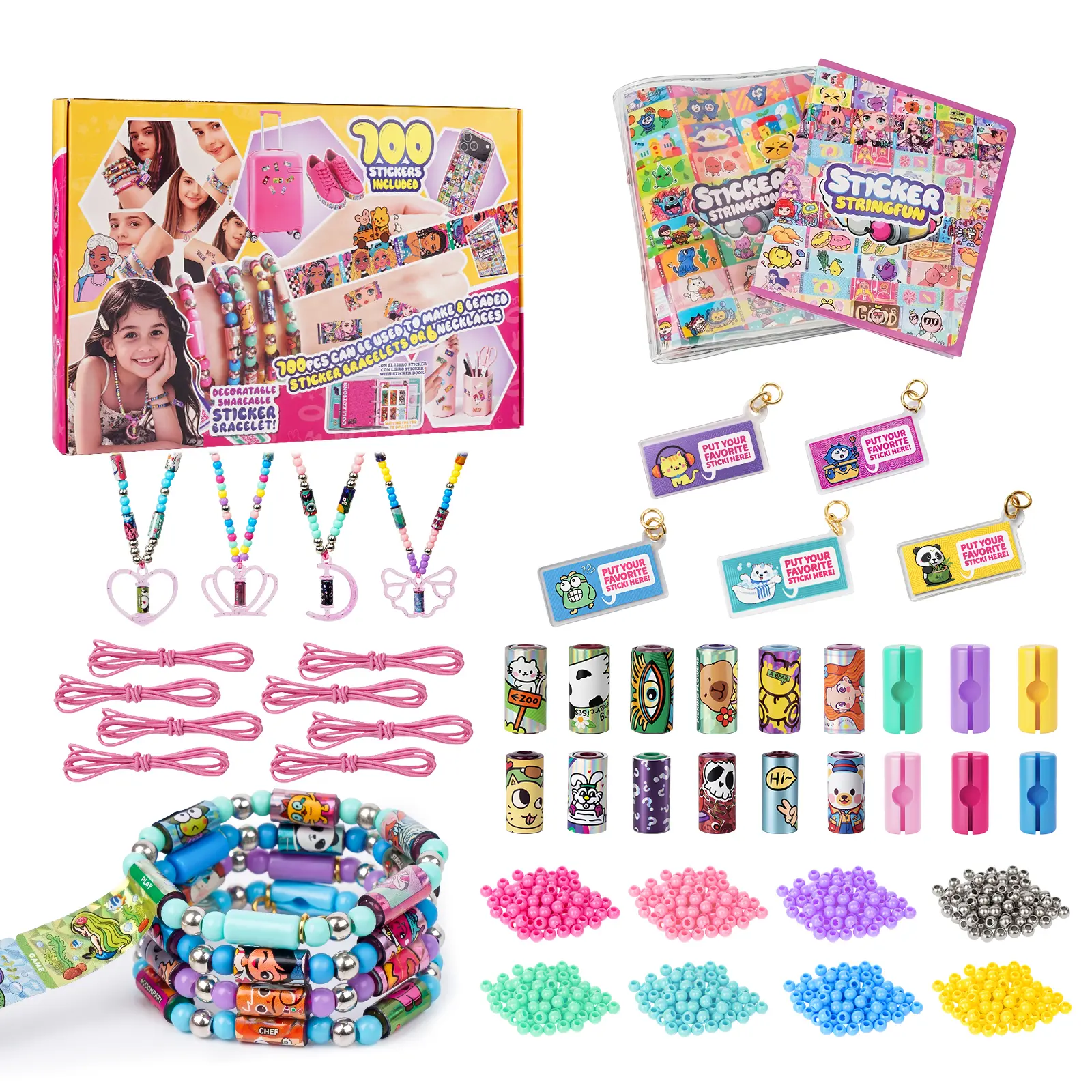 DIY Charm Bracelet Making Kit for Girls, 700+ Stickers Included, Jewelry Making Kit for Kids & Teens, Bead Bracelet & Necklace Craft Kit, Creative Arts & Crafts Gift Set for Ages 6–12 summerwins,summerwins