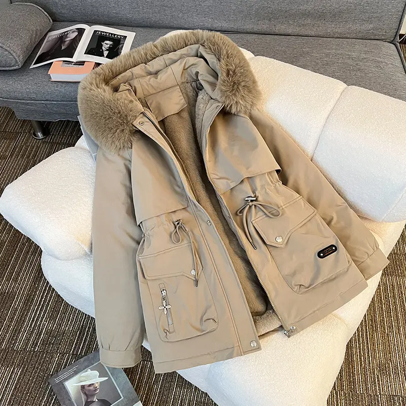 Fashionable Hooded Fur Collar Jacket - Warm Cotton-padded Coat