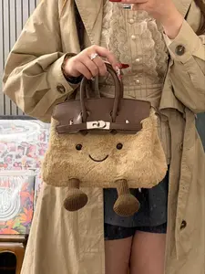 Dova Mini Tote Bag For Women  Plush Cute Cartoon Character Lock Closure Bag For Daily & Casual (L: 9.8")