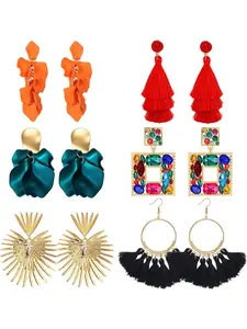 Glamorous 6 Pairs Colorful Elegant Dangle Drop Earrings Trendy Tassel Stainless Steel Acrylic Woven Earrings for Women Men Colorful Rhinestone Vintage Acrylic Dangle Rattan Earrings Geometric Exaggerated Earrings Handmade Earrings Earring Stacks