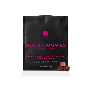 ISSEI Dark Chocolate Covered Strawberry Mochi Gummies 4 oz Pouch Rich Chocolate & Soft Chewy Mochi Candy