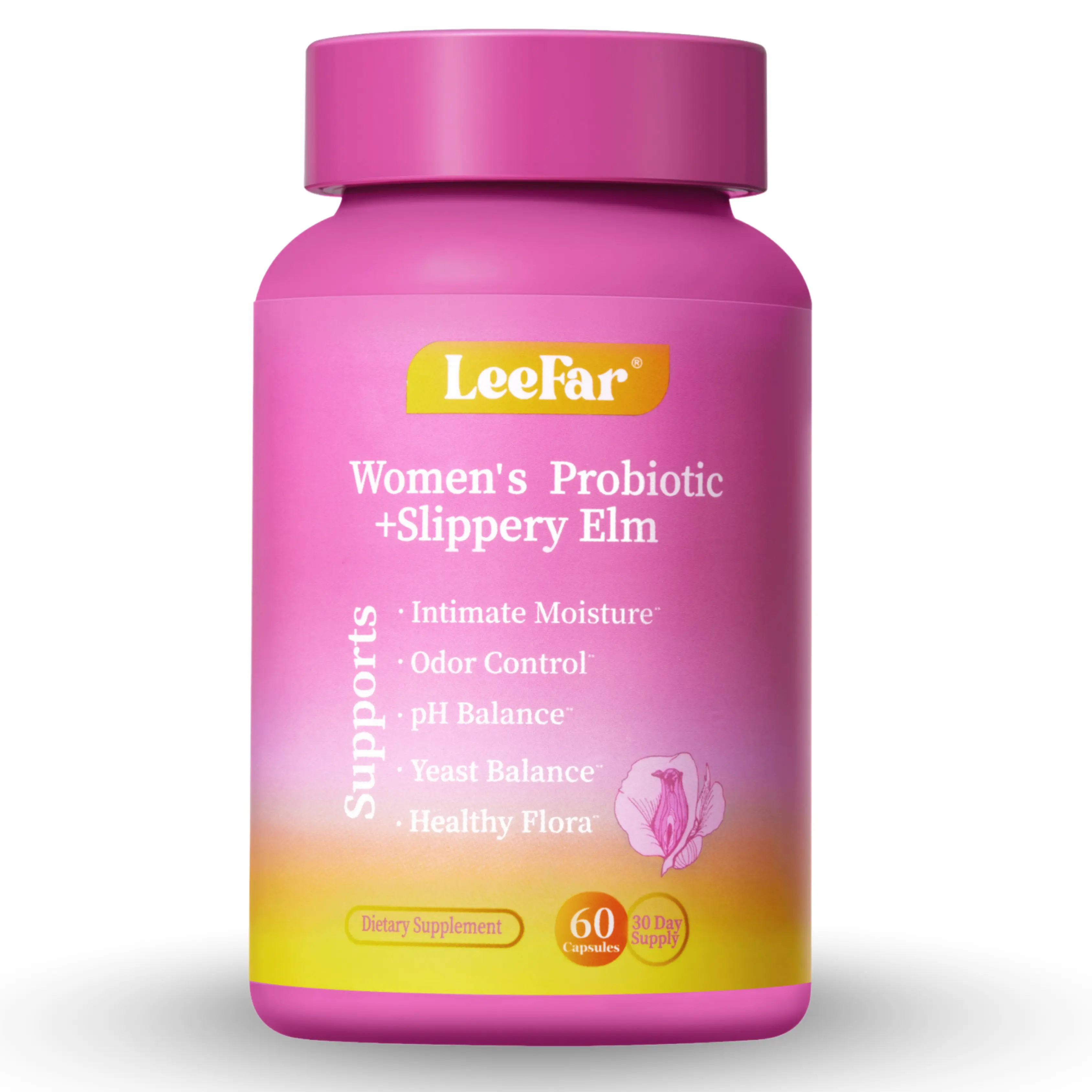 LeeFar Her Juicy Feminine Probiotics Capsules – All-in-One Formula with Slippery Elm, Prebiotics &  Probiotic Blend for Women's pH Balance & dryness– 60 Capsules
