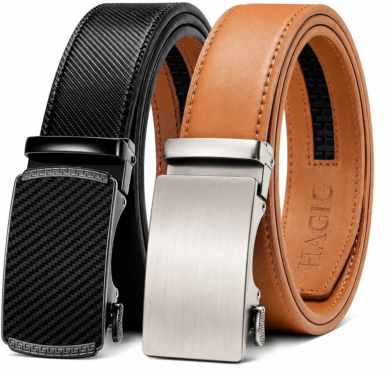 HAGIG Leather Ratchet Belt Men 2 Pack - Customizable Fit, Effortless Style (35mm)