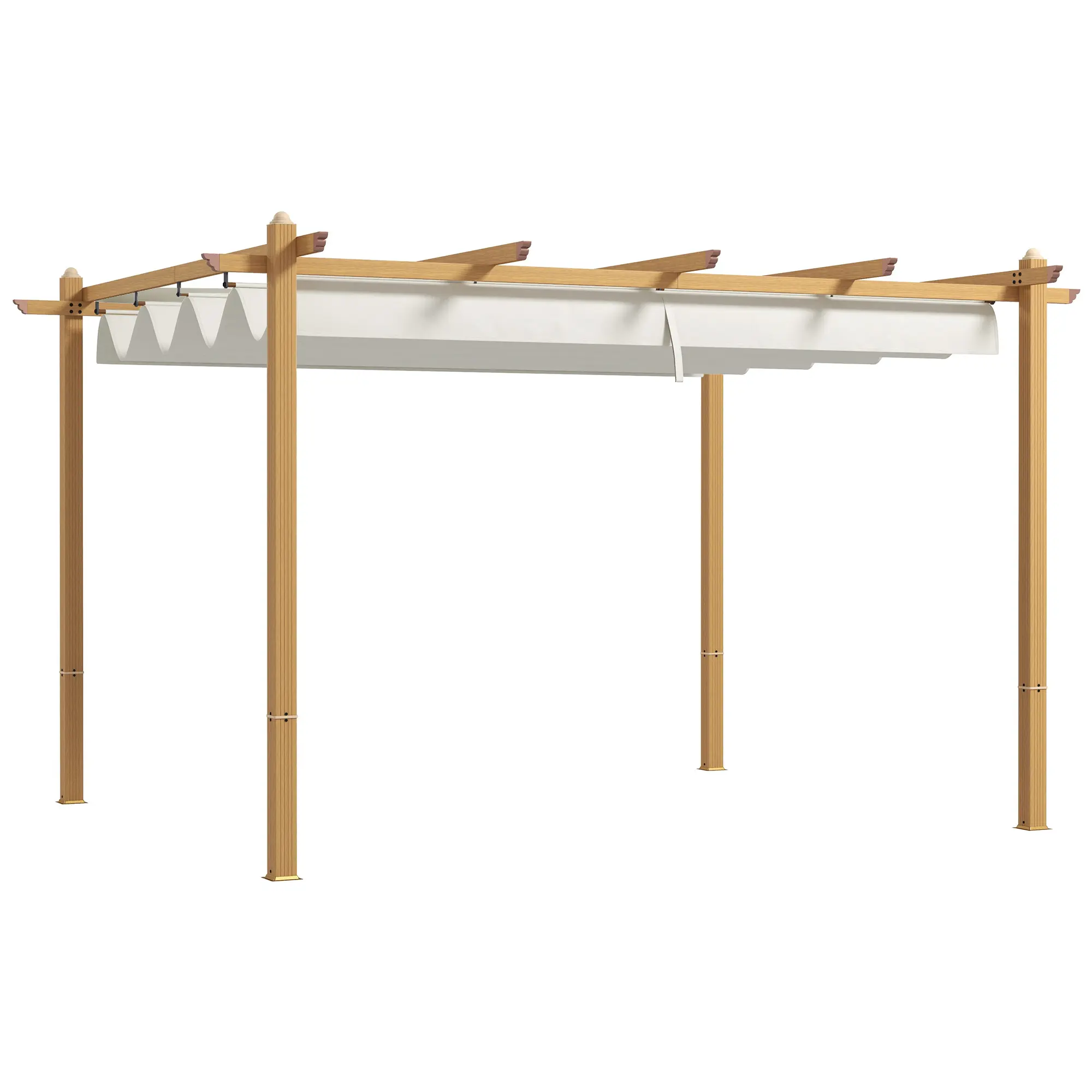 Outsunny 10' x 12' Retractable Pergola Canopy, Wood Grain Aluminum Pergola, Outdoor Sun Shade Shelter for Grill, Garden, Patio, Backyard, Deck, Gray