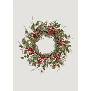 Winter Frost Holly and Red Berry Holiday Wreath - 24"