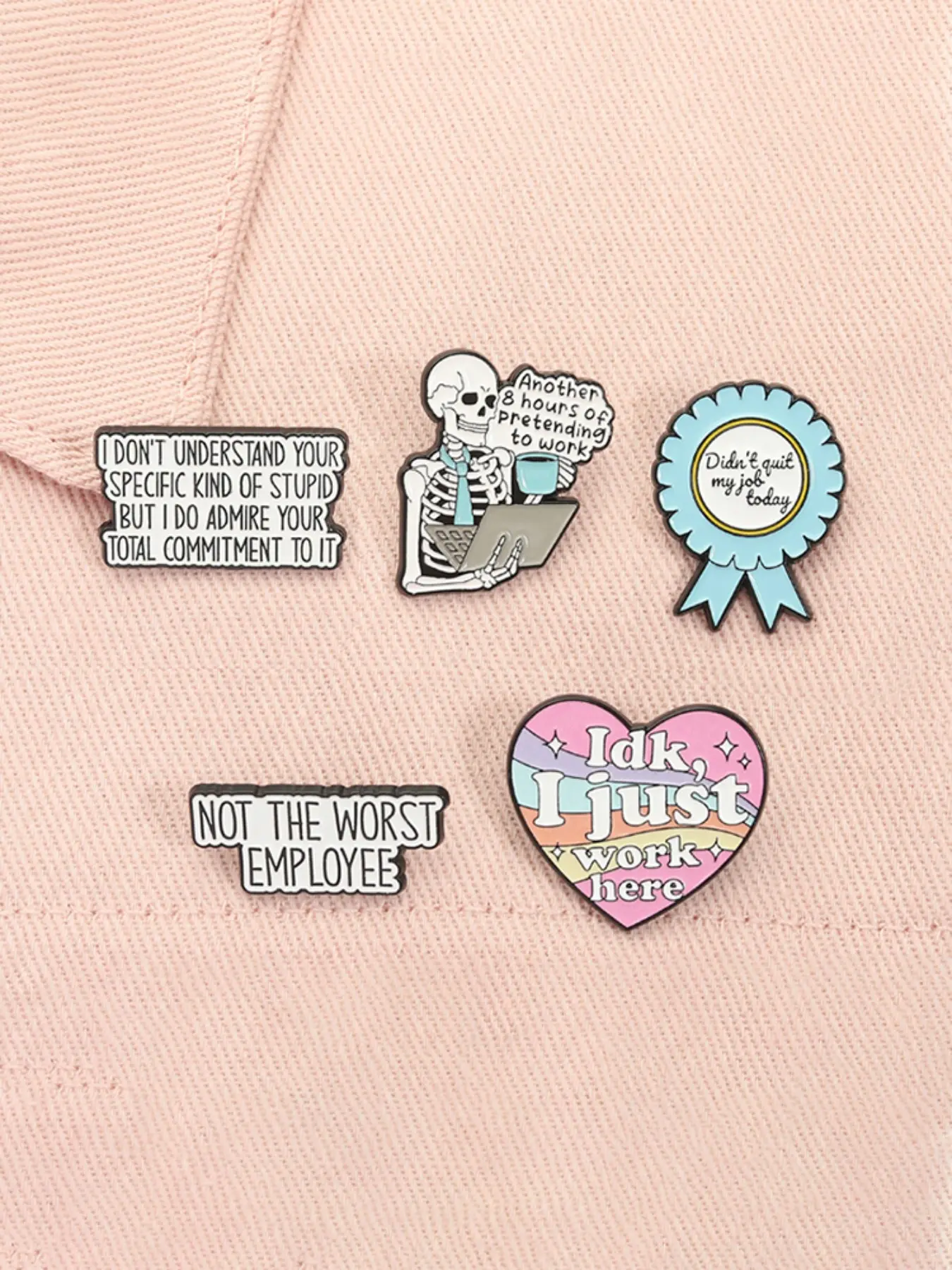 5 Piece Set Funny Cool Cute Workplace Quote Enamel Pins Alloy Brooches Brooch Clip Lapel Backpack Badge Fashion Jewelry Accessories Gifts for Friends, Durable Metal Pins