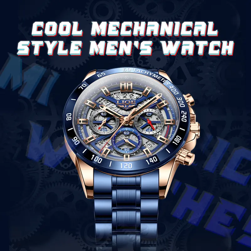 LIGE Men's Watch, Modern Quartz Analog Waterproof Wristwatch with a Hardened Mineral Glass and Leather Strap, Modern Waterproof Watch, Quartz Analog Wristwatch
