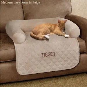 Ultimate Microplush Quilted Pet Cover with Bolster Medium Plus Beige Soft Cozy Pet Bed for Cats and Dogs