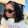 BLING HAIR Women's Glueless 180% Density Deep Curly Brazilian Remy Human Hair Headband Wig - Full Machine-Made Black Curly Wig with Highlights, Long-Lasting Over 12 Months, Straighten-Able for Sleek Looks, Black Curly Wig Human Hair, Wigs Human Hair