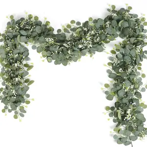 2pcs Eucalyptus Vine with Flowers, Door Decor Wall Hanging Decoration, Forest Wedding Setup, Artificial Greenery Home Garden Decorative Ornament