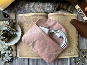 Tyvek Paper Electronic Organizer Case, Pouch Small Accessories Bag for Cord USB, Stickers Organizer (Beige, Gray, Green, Pink, Purple color)