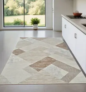 212 MAIN 4 x 6 ft. Durable, Stain-Resistant Modern Abstract Distressed Rectangle Area Rug, Beige & Brown, Durable Area Rugs, Modern Abstract Rug
