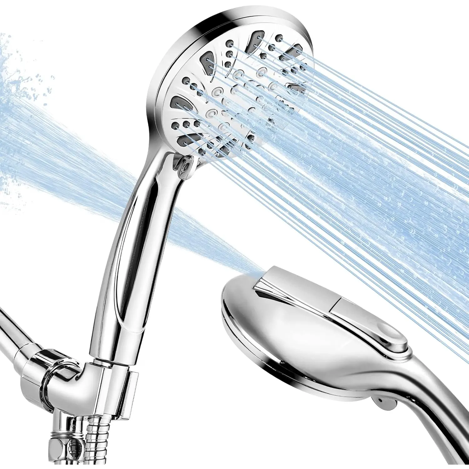 High  Shower  with Handheld - (R) 6-Mode  Showerhead with 70'' Stainless Steel Hose, Adjustable Bracket and Built-in Power Wash to Clean Tub Tile Pets Bathroom Corner