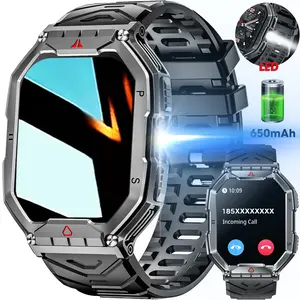 Military Smart Watch for Men(Answer/Make Call), 2.1" AMOLED Screen Outdoor Sports Smartwatch with Flashlight/650mAh Extra-large battery/1ATM Waterproof, Fitness Tracker for iPhone/Android Phones. Digital Wristwatch Blue