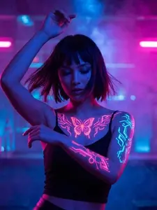 Neon UV Glow Temporary Tattoos - Waterproof Cyberpunk Body Art Stickers for Club & Festival Party