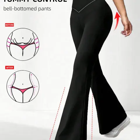 Women's High Waist Flare Yoga Pants, Activewear for Fitness, Athletic Stretchable Cross Waist Design, Comfortable Fashion Sporty Tight Fit, All Seasons Fitness Leggings, Activewear Bottoms