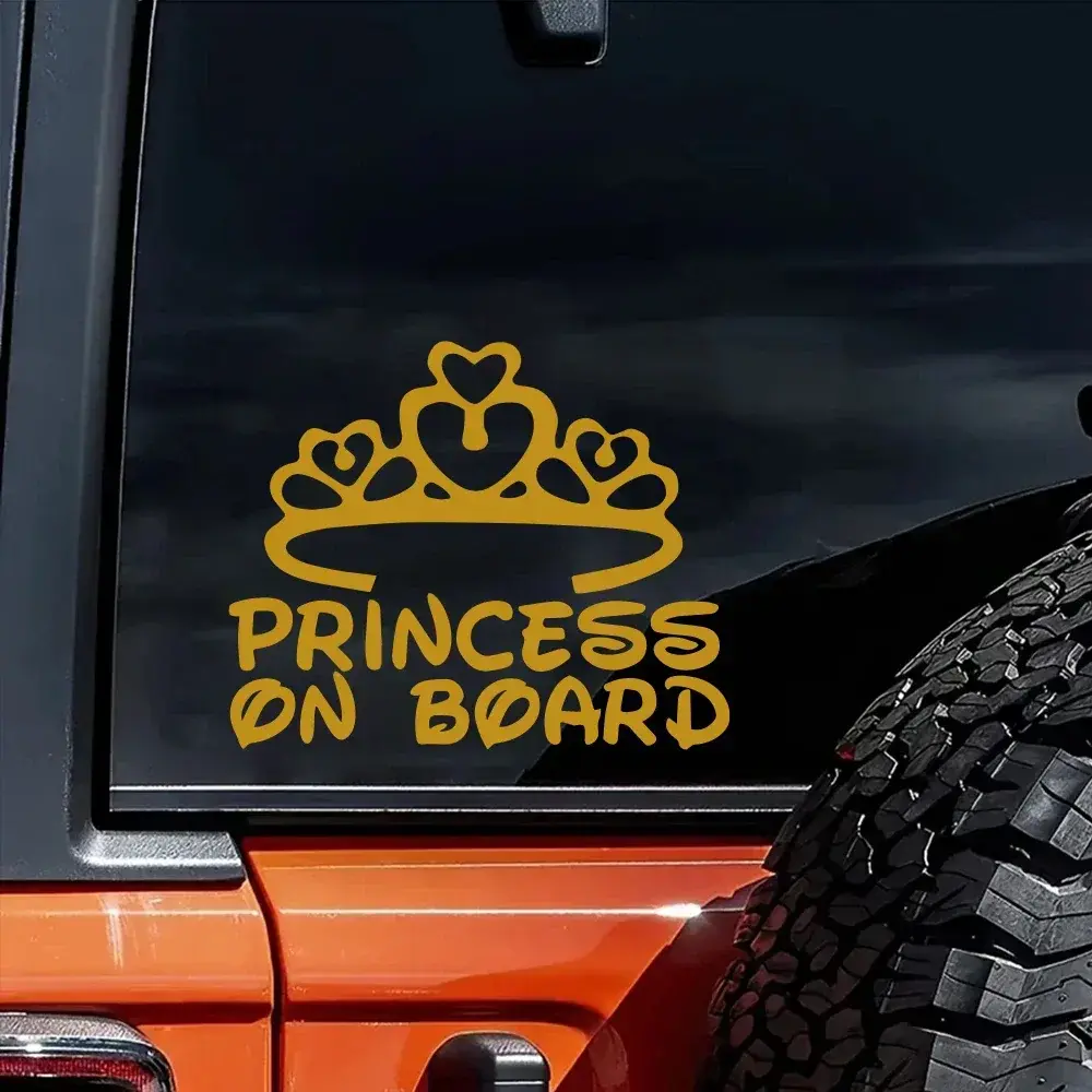 Heart Shaped Crown Pattern Car Sticker Princess On Board Decal Driving Safety Warning Sign Sticker Car Decoration Accessories