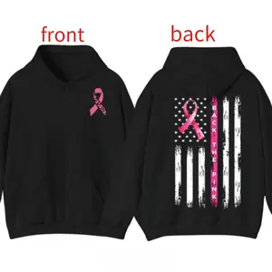 Back The Pink Ribbon American Flag Breast Cancer Awareness , Hoodie -  In October We Wear Graphic Tee, Gift for Women, Hoodies Support Women