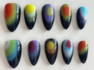 Autumn airbrush press on nails, ombre color matching, hand painted nail, gift for her