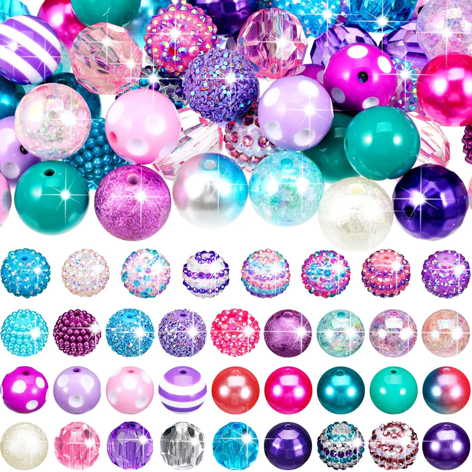 100 Pcs Colorful Chunky Bubblegum Beads 20mm for Jewelry, Pen, Craft, Wedding Garland DIY
