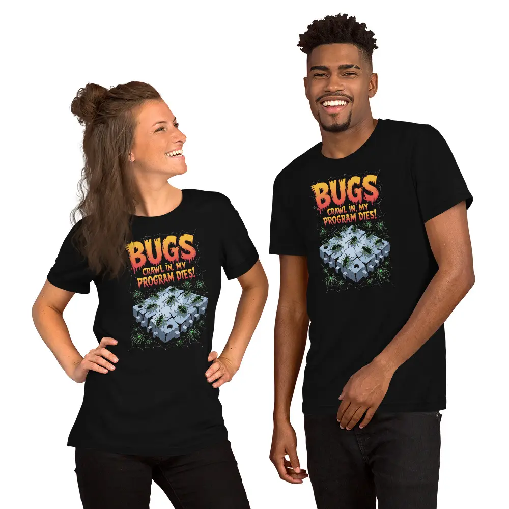Bugs T-Shirt - Unisex Fitted Short Sleeve Crew Neck Casual Summer Tee 100% Combed Ring Spun Cotton Pre Shrunk Fabric Side Seamed Construction Soft Black Top for Men Streetwear