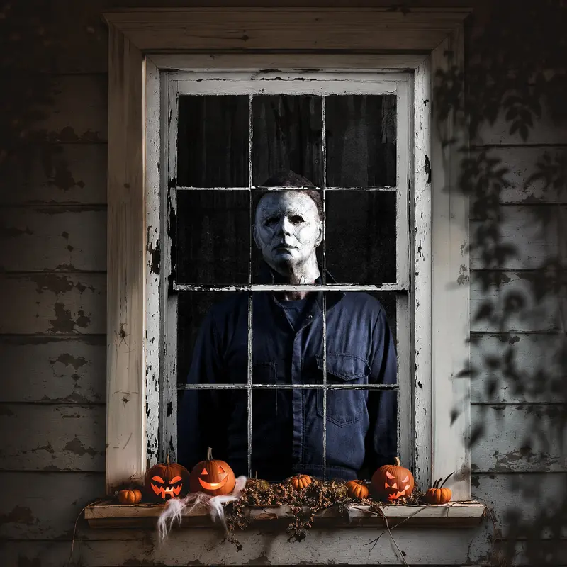 Halloween Dark Curtains Blackout - 31.5in×47.2in Ready Made Polyester Shower Curtain-Style Pattern Drapes, Spooky Horror Designs, Unique Decor for Bedroom Window, Haunted House Halloween Gift