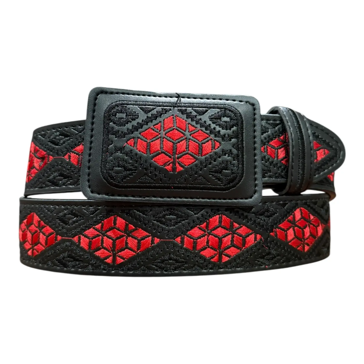 Cinto Negro Vaquero Bordado Piteado de Piel Cinto Charro Men’s Black Western Embroidered Leather Belt