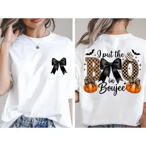 I Put The Boo In Boujee Shirt, Ghost Tee, Coquette Halloween Shirts, Gothic Bow Halloween T-Shirt, Pumpkin Bow Funny Sweatshirt