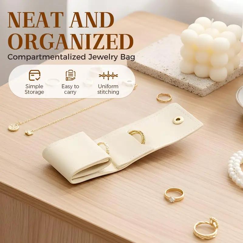 Mini travel jewelry pouch, travel jewelry roll pouch, with buckle, foldable multi-functional travel jewelry bag, small jewelry box (earrings, rings, necklaces).