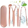 4-Pack Tongue Scraper for Adults and Kids, 100% Stainless Steel Tongue Scraper with Travel Case, 4 Shapes, Perfect for Bad Breath & Oral Hygiene, Easy to Use and Carry, Rose Gold