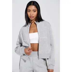 PEARL GIRL ZIP UP SWEATSHIRT IN GREY
