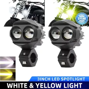 Motorcycle 3-Inch LED Lens Spotlights Dual Color 6000k 3500k, Long Range & Close Range, Auxiliary Fog Light, Work Lamp, 1 or 2 Pieces