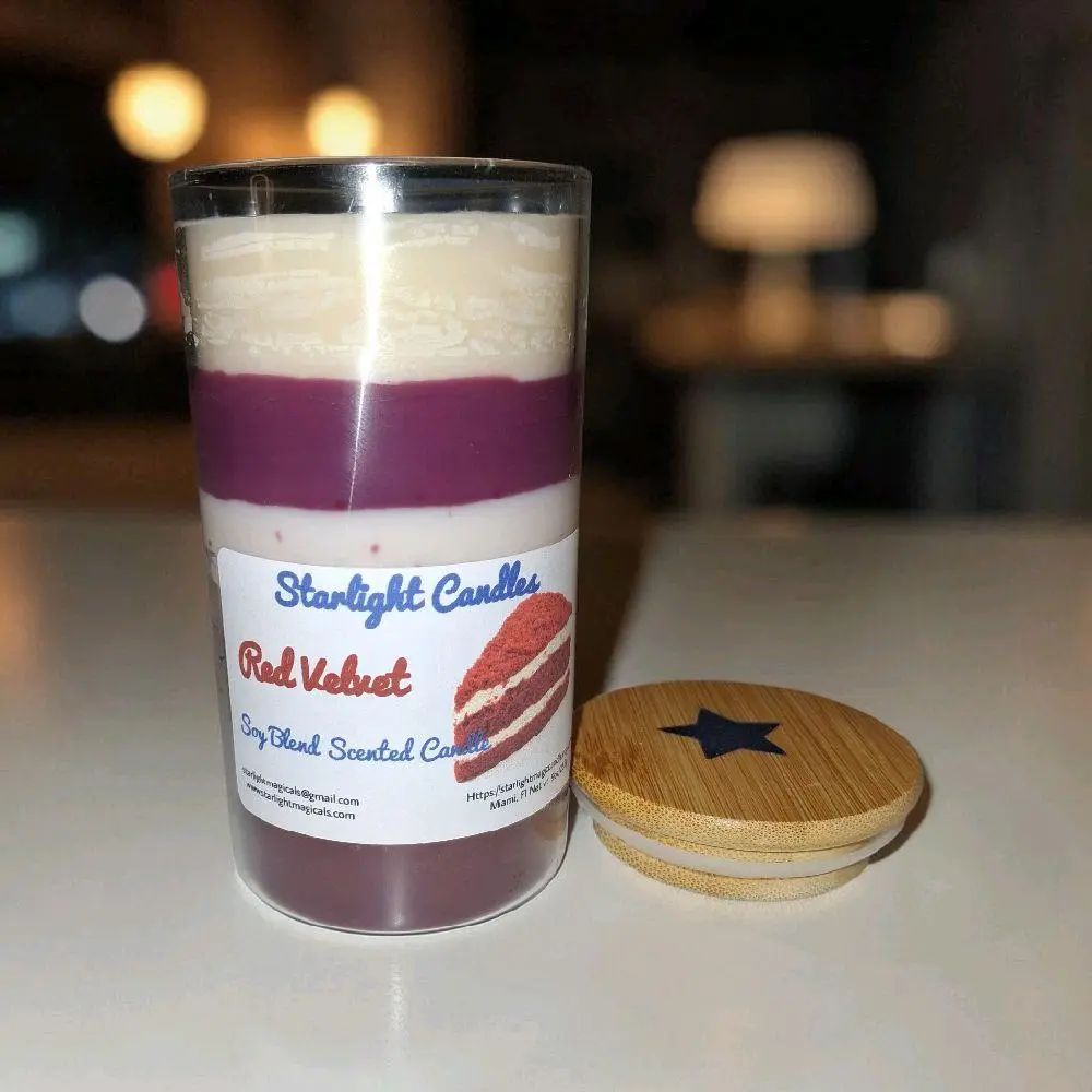 Red Velvet Cake Scented Candle with Bamboo Top, Fragrance Aroma Room Freshener for Home Decor