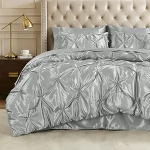 Bedelite Satin Comforter Set 5 / 7 Pieces Luxury Pintuck Bed in A Bag with Comforter, Flat Sheet Shams, Soft Sheet, Fitted Sheet, Pillowcases, Summervibes cozy Similar to Silk Bed Set for All Seasons Mother's Day gift