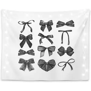 Black Bow Preppy Room Decor Tapestry, Trendy Coquette Wall Decor Wall Hanging for Bedroom Dorm