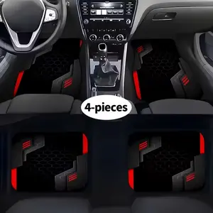 4-Piece Geometric Patchwork Car Floor Mats, Car Mat Set, Car Interior Accessory, Easy Clean Fashion Interior Protection, Suitable for Cars Trucks Suvs, Polyester Fiber